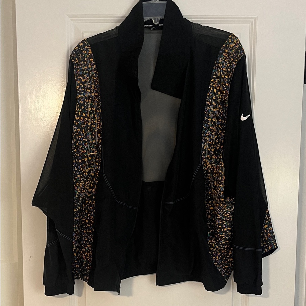 Nike Women's Black Bomber Jacket with Colorful Patterns